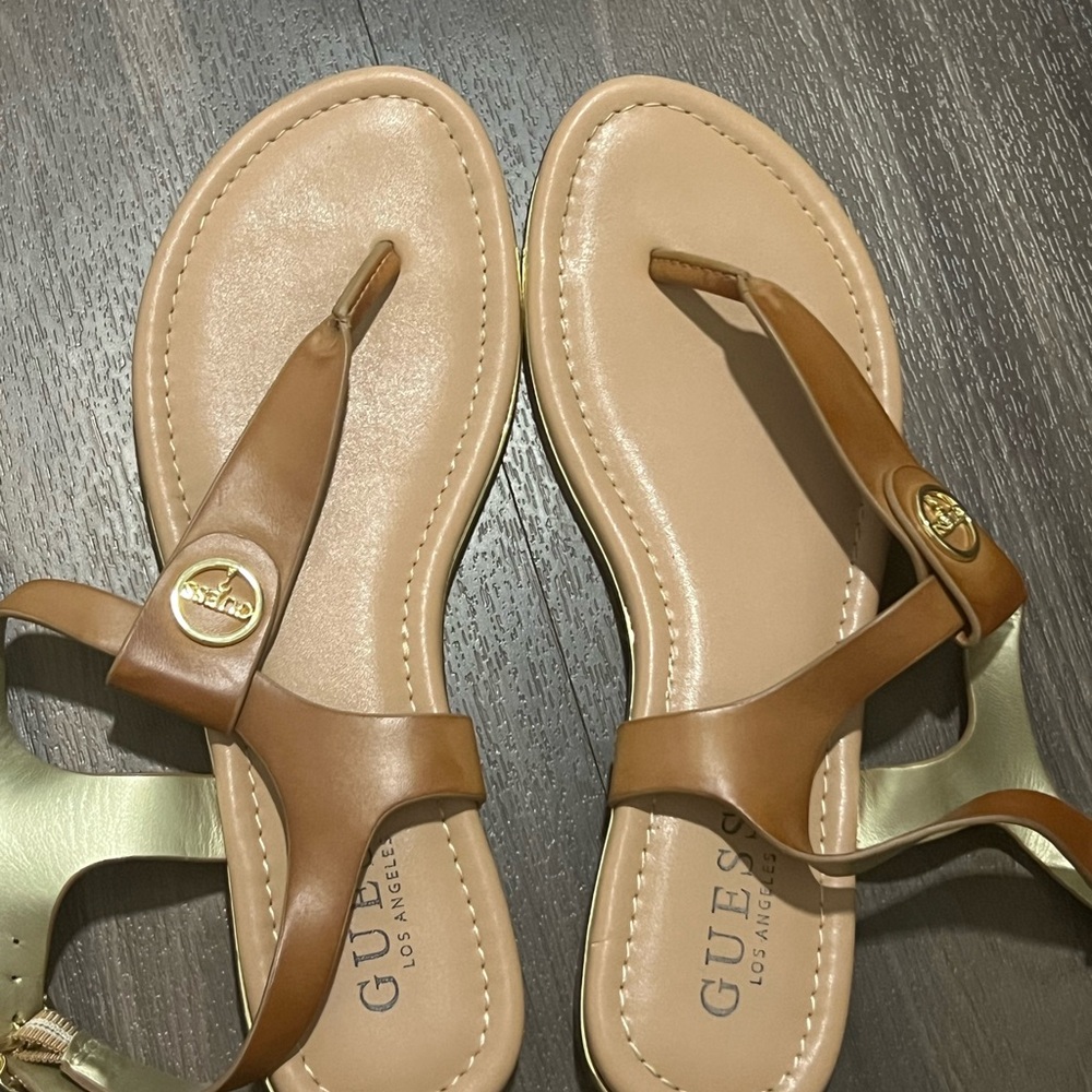Guess Tan Leather Sandals with Ankle Strap